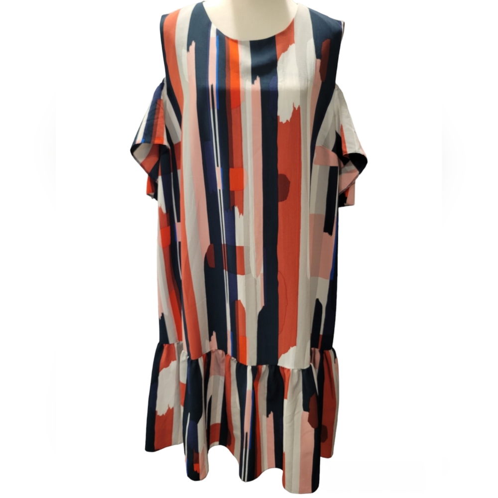 ASOS CURVE Drop Waist Cold Shoulder Stripe Midi Dress Size 18